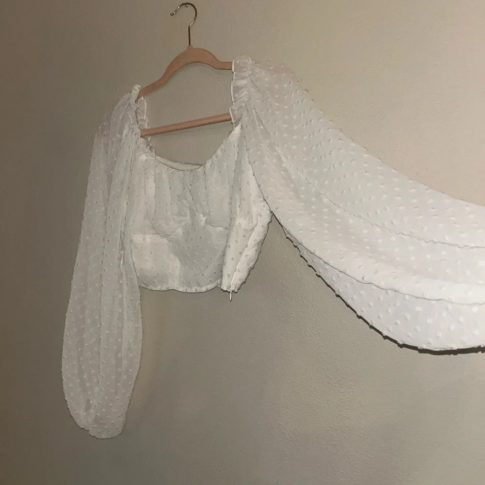 SHEIN White Swiss Dot Peasant Crop Top - Picture 4 of 7